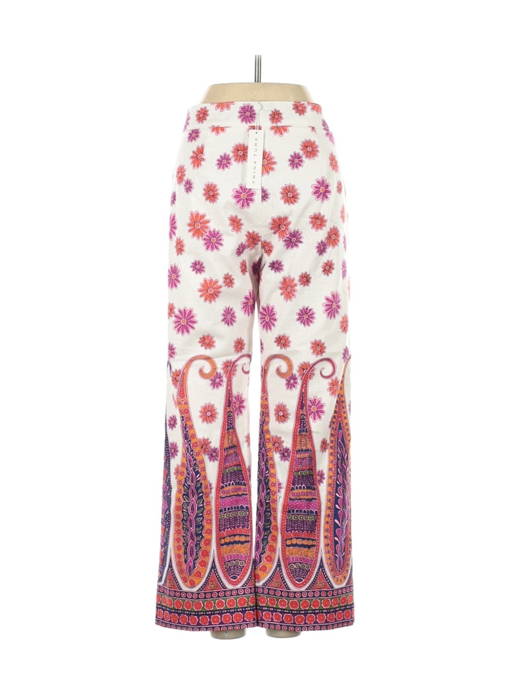 Trina Turk Pink & Orange Paisley Floral Wide-Leg Pants
